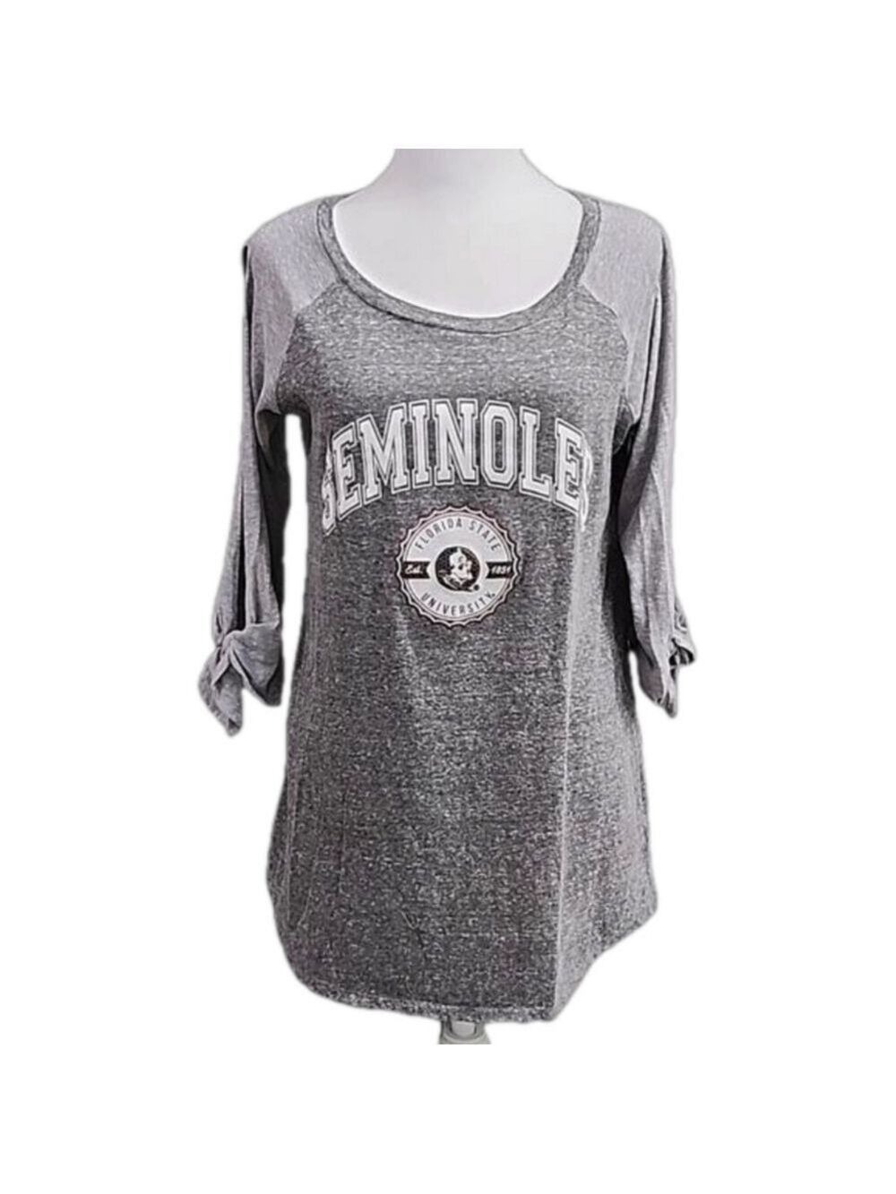 FLORIDA STATE SEMINOLES GREY T SHIRT WITH TIE SLEEVE SIZE M